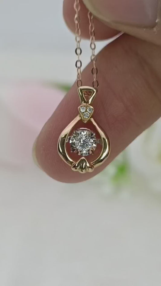 18K Gold Dancing Diamond Necklace/ Moving Diamond Pendant/ Moving Twinkle Necklace with Natural Diamond