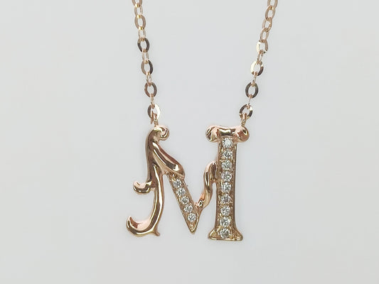 18K Gold Diamond Alphabet Initial Necklace/ Letter M Chain/ A-Z letter necklace with diamond/ Natural Diamond Letter Necklace