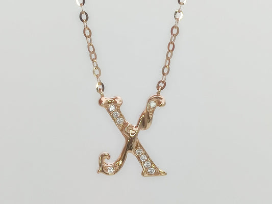 18K Gold Diamond Alphabet Initial Necklace/Letter A Chain/ A-Z letter necklace with diamond/ Natural Diamond Letter Necklace