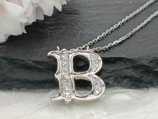 18K Gold Diamond Alphabet Initial Necklace/Letter B Chain/ A-Z letter necklace with diamond/ Natural Diamond Letter Necklace