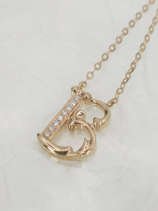 18K Gold Diamond Alphabet Initial Necklace/Letter B Chain/ A-Z letter necklace with diamond/ Natural Diamond Letter Necklace