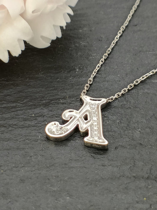 18K Gold Diamond Alphabet Initial Necklace/Letter A Chain/ A-Z letter necklace with diamond/ Natural Diamond Letter Necklace