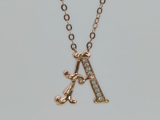 18K Gold Diamond Alphabet Initial Necklace/Letter A Chain/ A-Z letter necklace with diamond/ Natural Diamond Letter Necklace