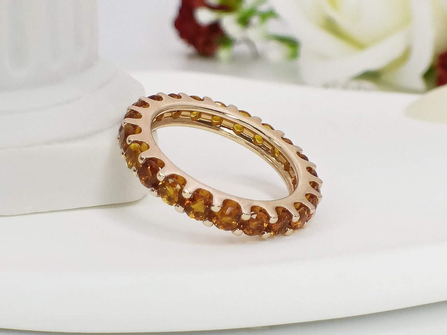 14K Gold Citrine Eternity Ring| 2.25ct Natural Citrine Eternity Band| Anniversary Ring| Citrine November Birthstone