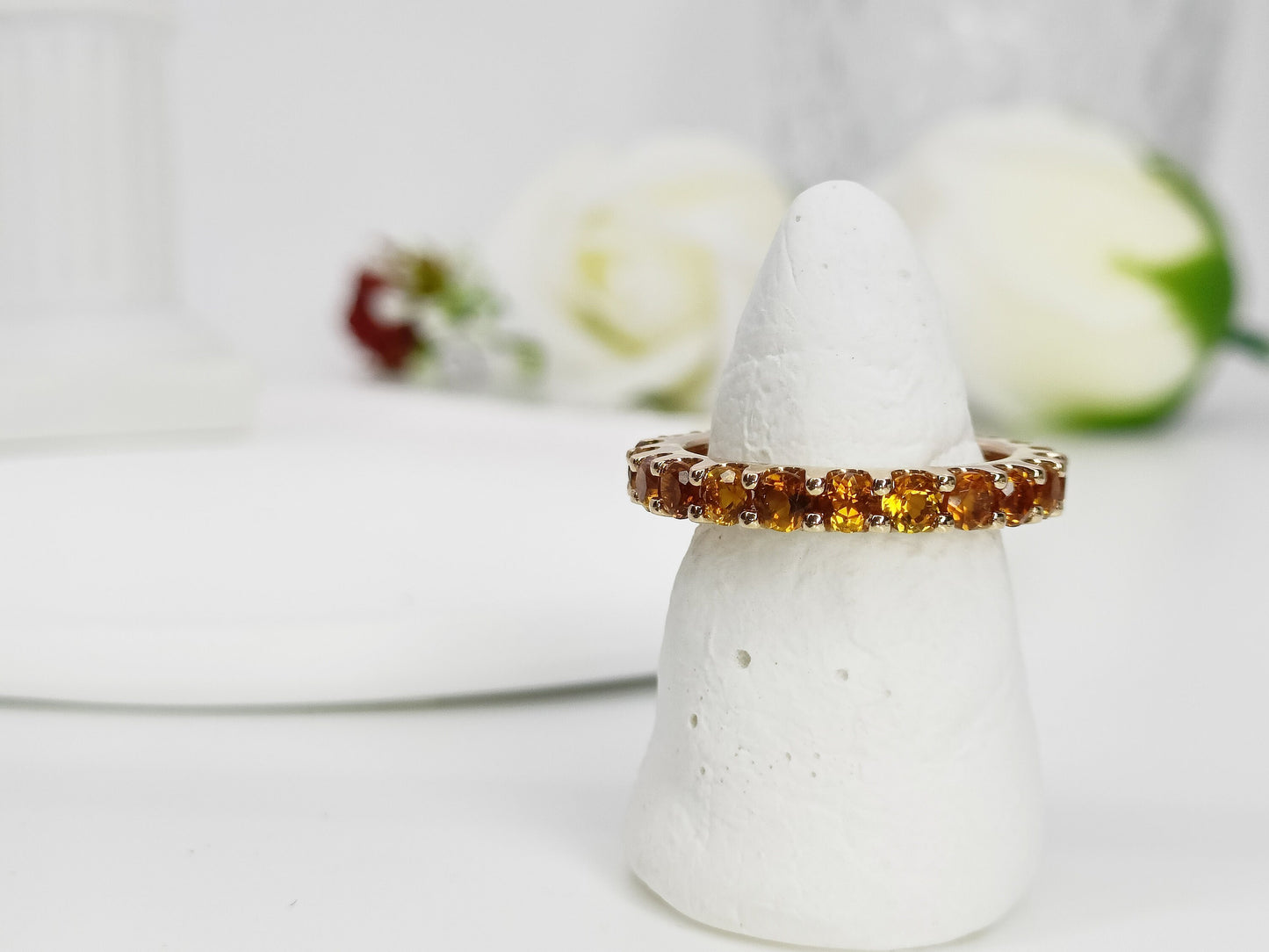 14K Gold Citrine Eternity Ring| 2.25ct Natural Citrine Eternity Band| Anniversary Ring| Citrine November Birthstone