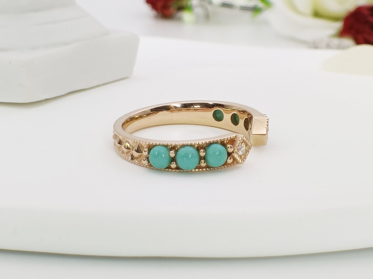 14K Gold Turquoise Engagement Ring| Natural Turquoise Ring| Unique Turquoise Eternity Band| Turquoise Gold Band