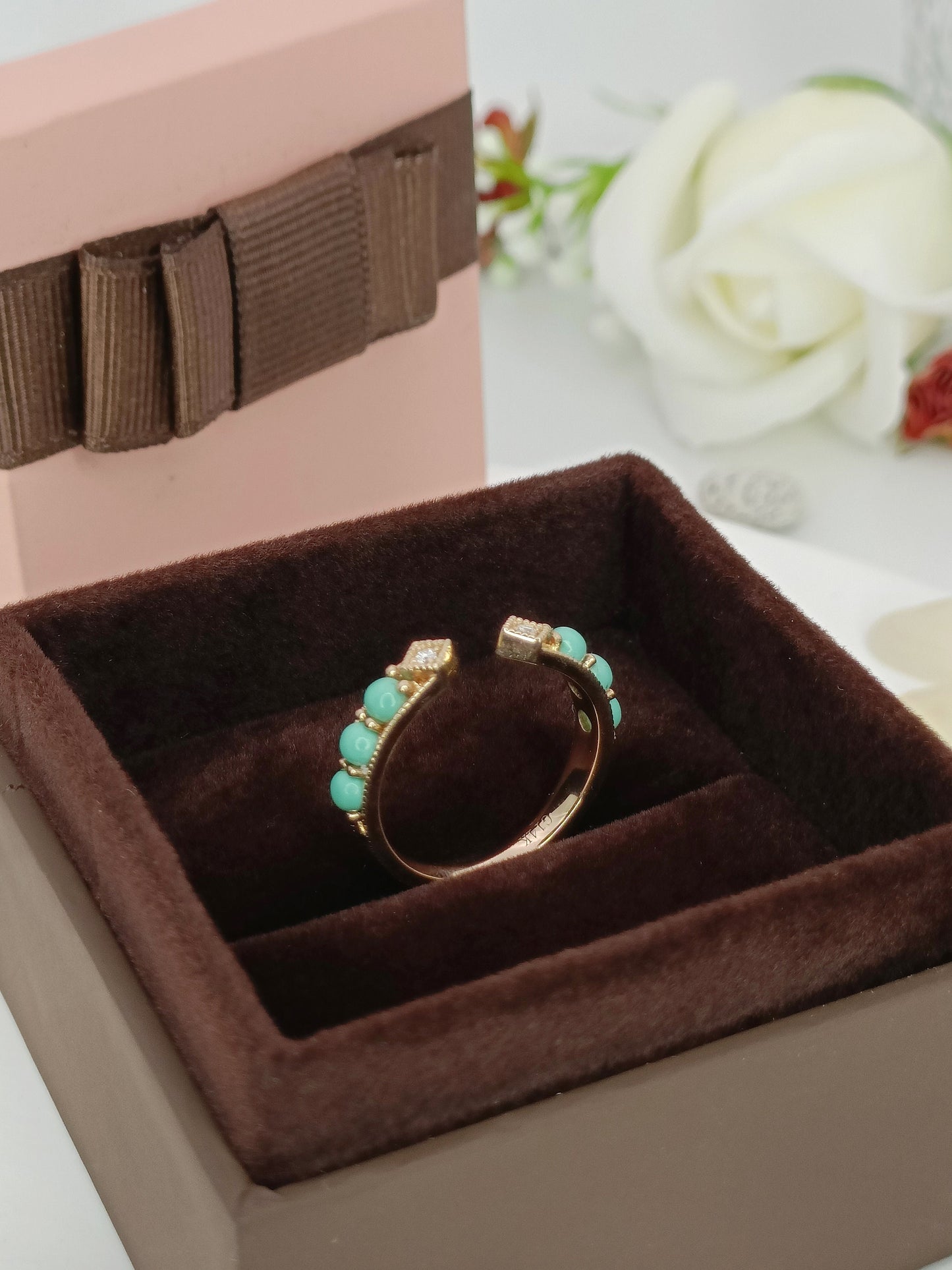 14K Gold Turquoise Engagement Ring| Natural Turquoise Ring| Unique Turquoise Eternity Band| Turquoise Gold Band