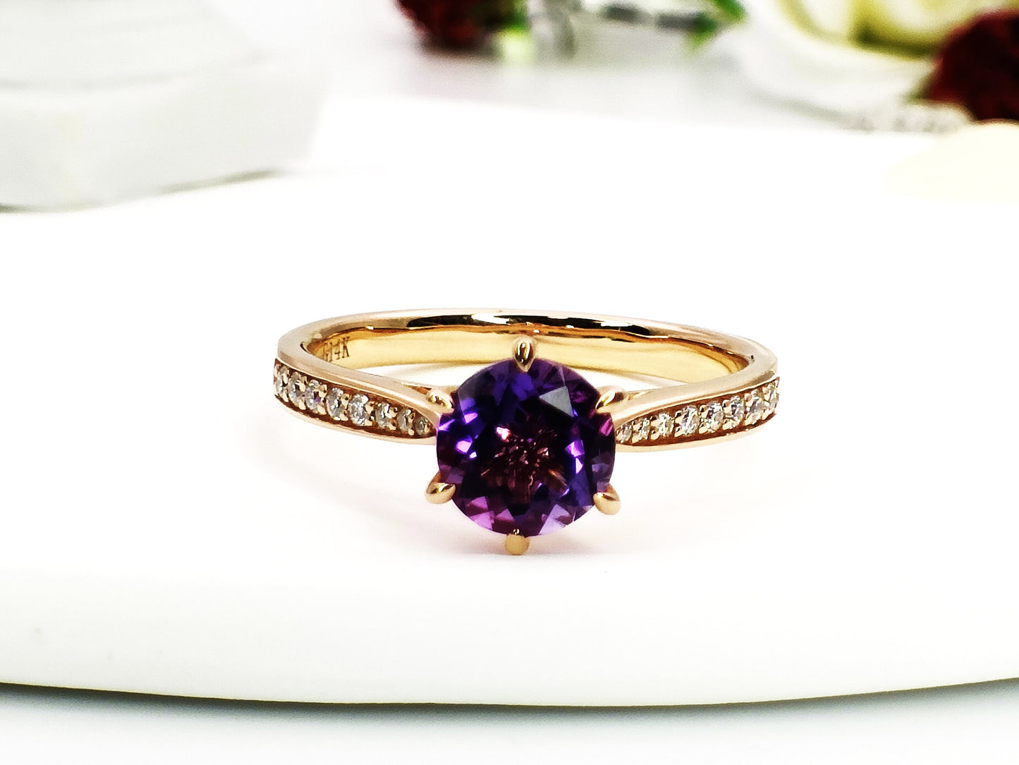 14K Gold Natural Amethyst Engagement Ring, 1.58ct Solitaire Amethyst Wedding Ring, Amethyst Bridal Ring