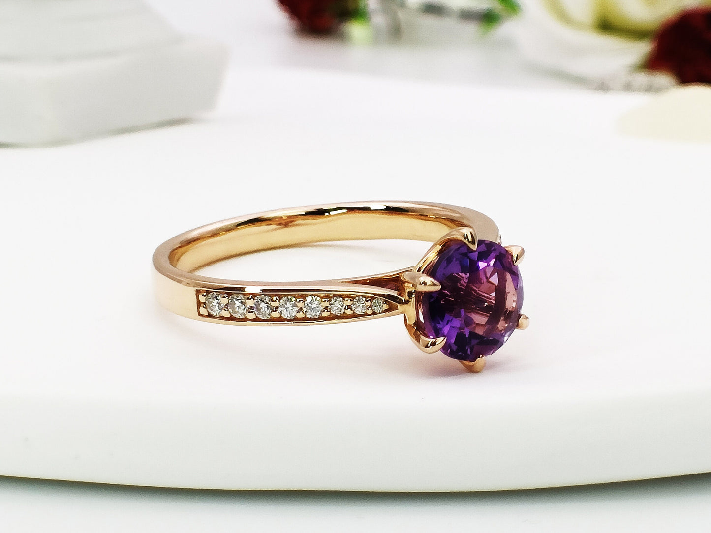 14K Gold Natural Amethyst Engagement Ring, 1.58ct Solitaire Amethyst Wedding Ring, Amethyst Bridal Ring