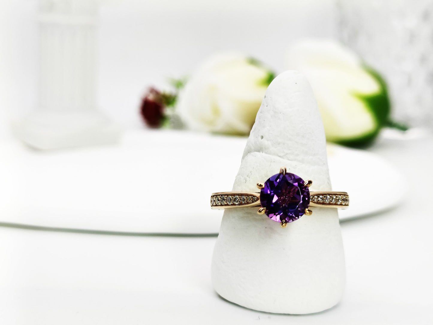 14K Gold Natural Amethyst Engagement Ring, 1.58ct Solitaire Amethyst Wedding Ring, Amethyst Bridal Ring