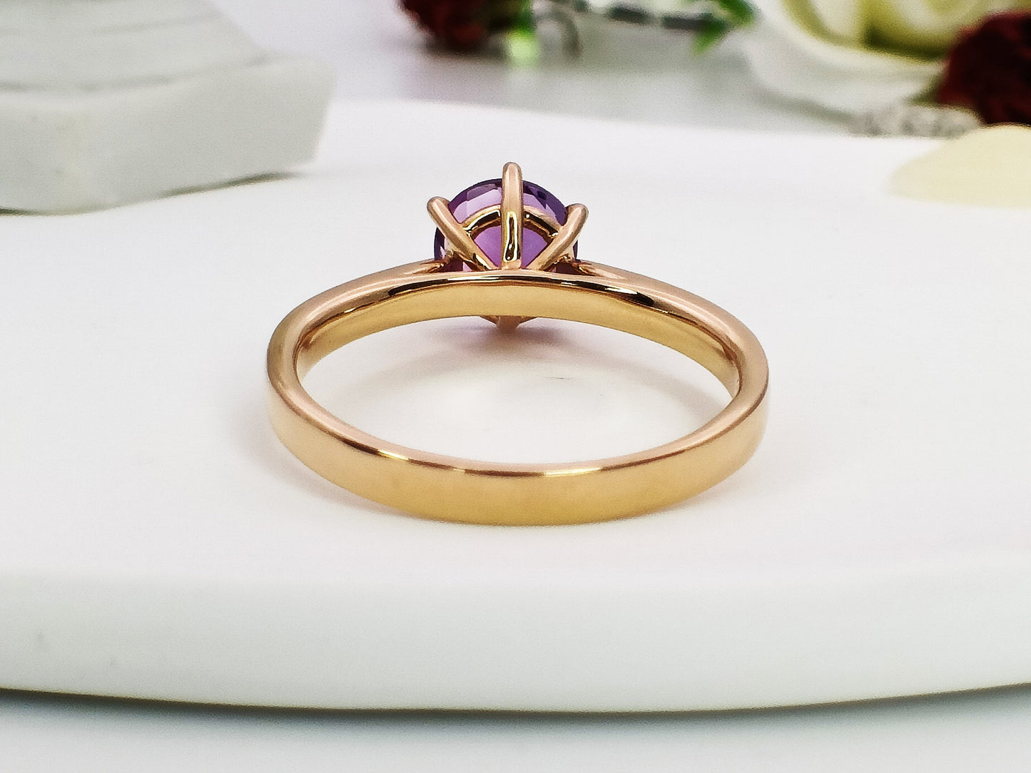 14K Gold Natural Amethyst Engagement Ring, 1.58ct Solitaire Amethyst Wedding Ring, Amethyst Bridal Ring