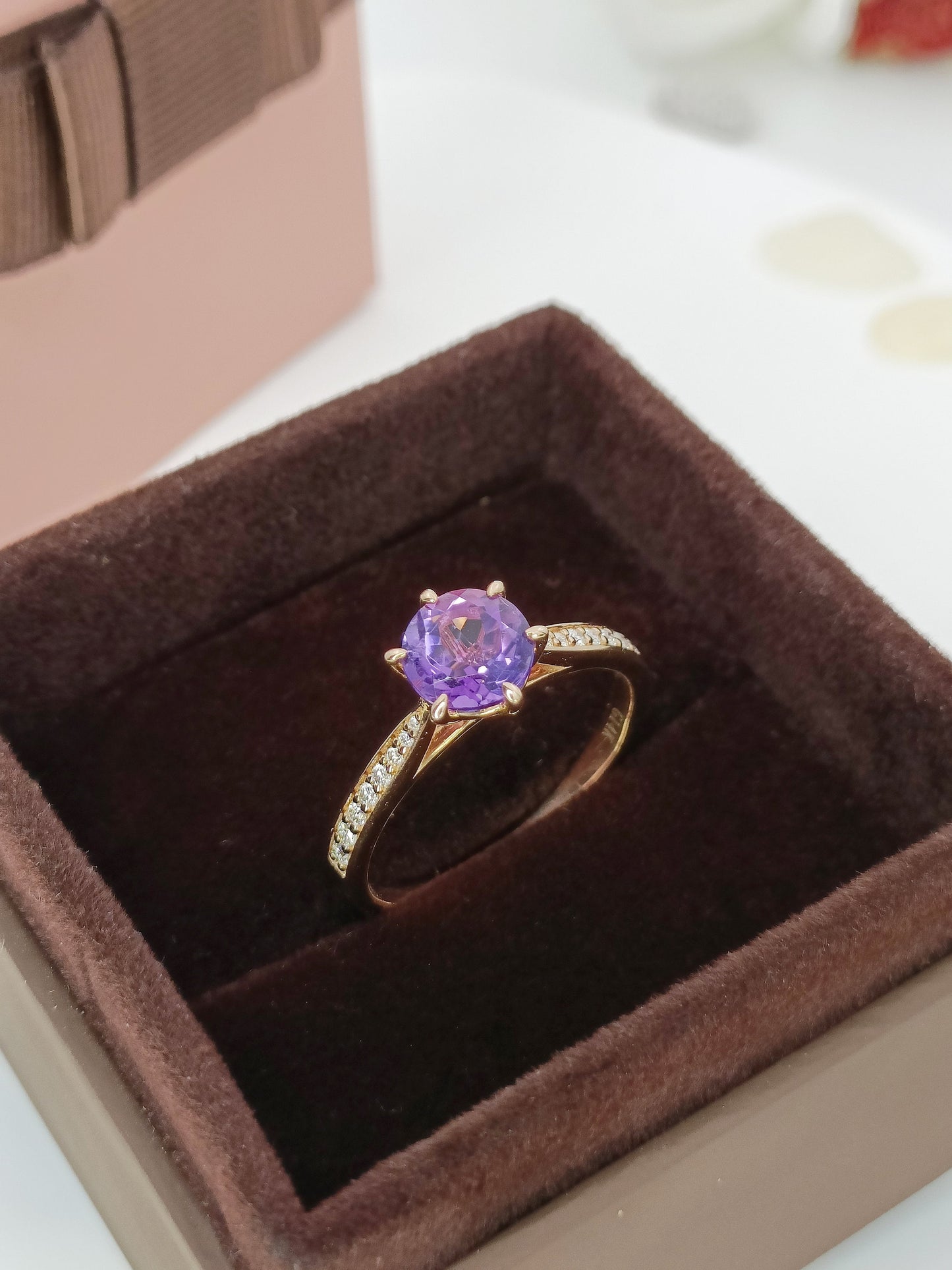 14K Gold Natural Amethyst Engagement Ring, 1.58ct Solitaire Amethyst Wedding Ring, Amethyst Bridal Ring