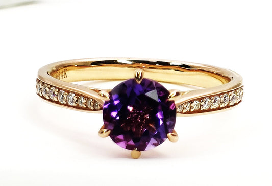 14K Gold Natural Amethyst Engagement Ring, 1.58ct Solitaire Amethyst Wedding Ring, Amethyst Bridal Ring