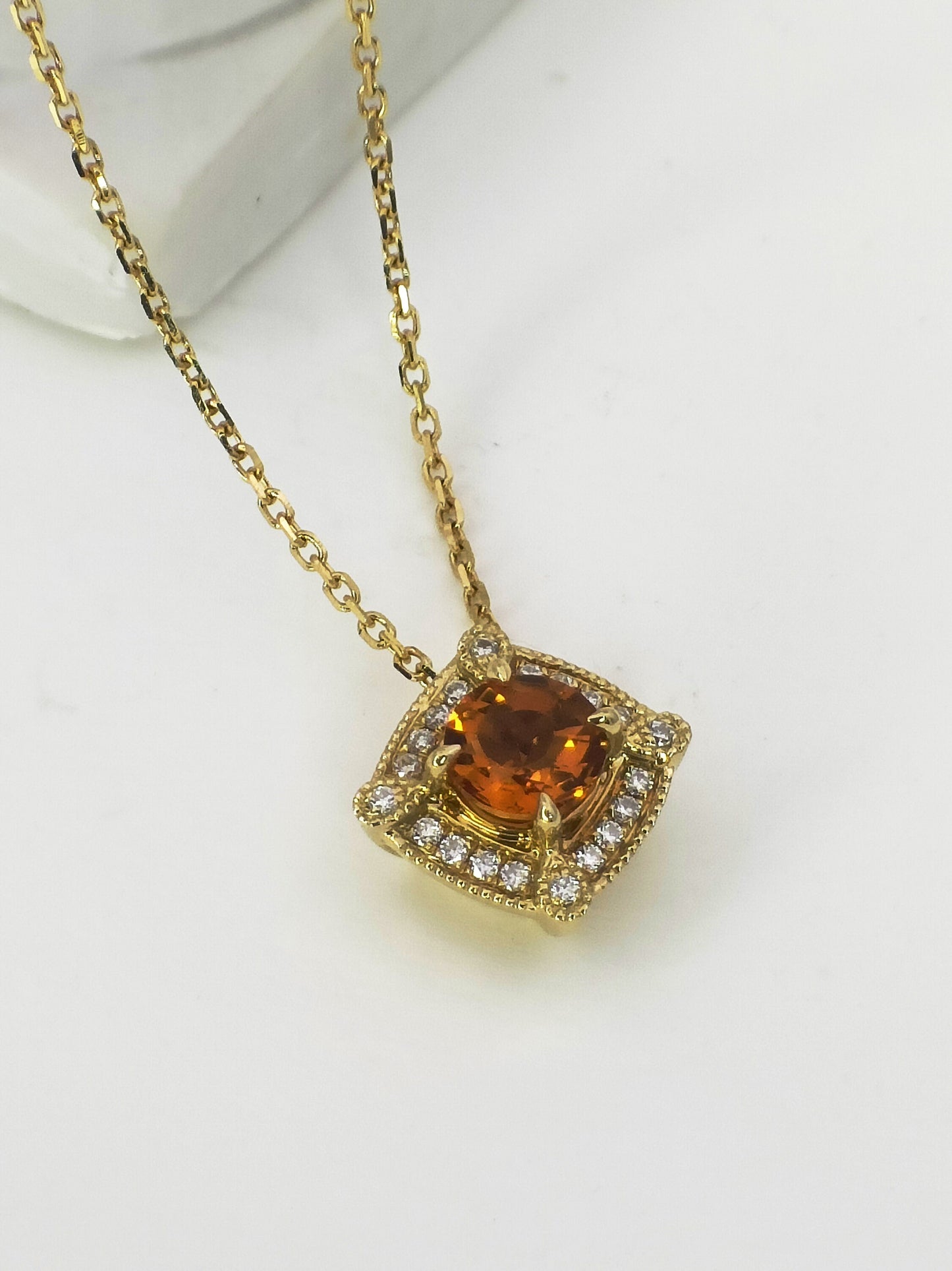 14K Gold Natural Citrine Necklace, Natural Citrine Moissanite Pendant, November Birthstone Necklace, Yellow Gold Citrine Necklace