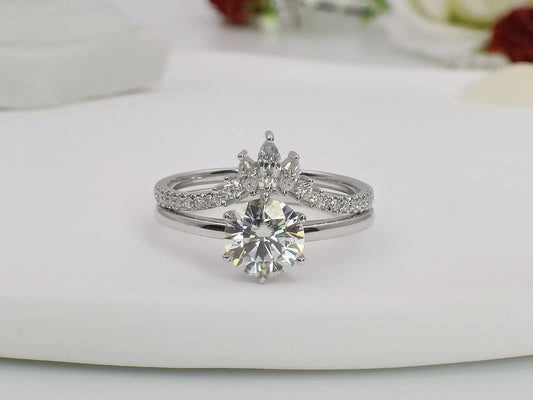 14K Moissanite Engagement Ring Set| Moissanite Bridal Ring Set| Moissanite Stackable Ring Set| Stacking Ring Set