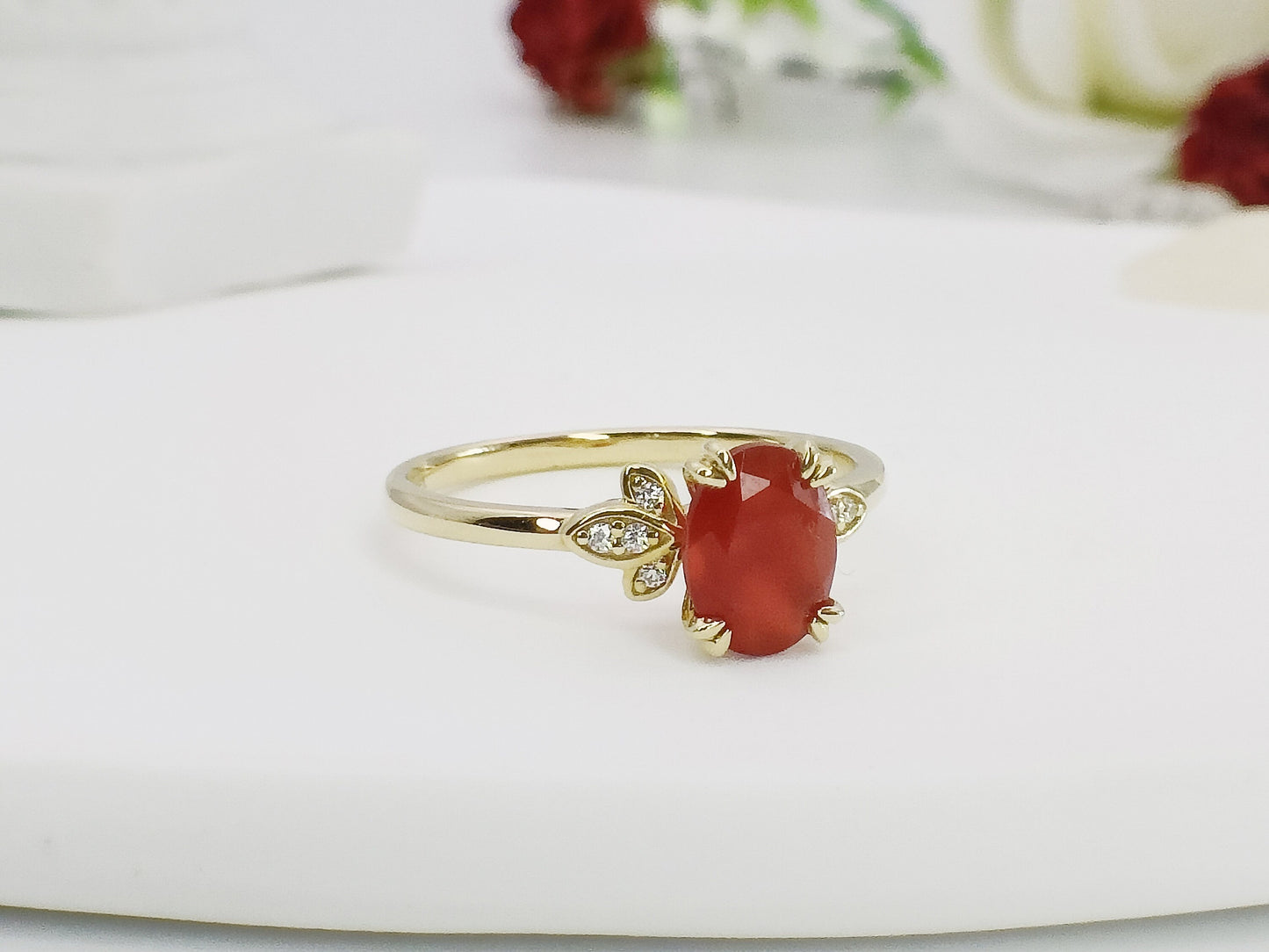 14K Gold Solitaire Agate Ring| Agate Moissanite Bridal Ring| August Birthstone| Everyday Rings