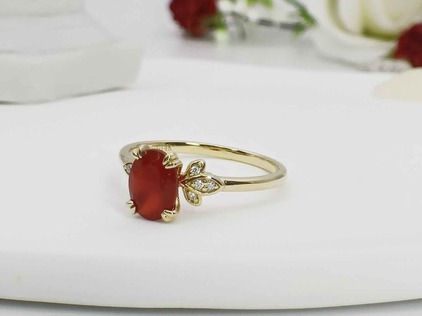 14K Gold Solitaire Agate Ring| Agate Moissanite Bridal Ring| August Birthstone| Everyday Rings