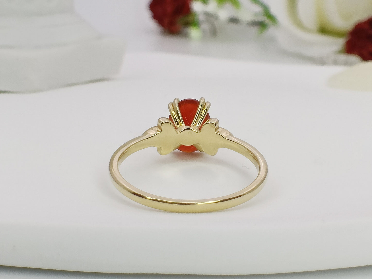 14K Gold Solitaire Agate Ring| Agate Moissanite Bridal Ring| August Birthstone| Everyday Rings