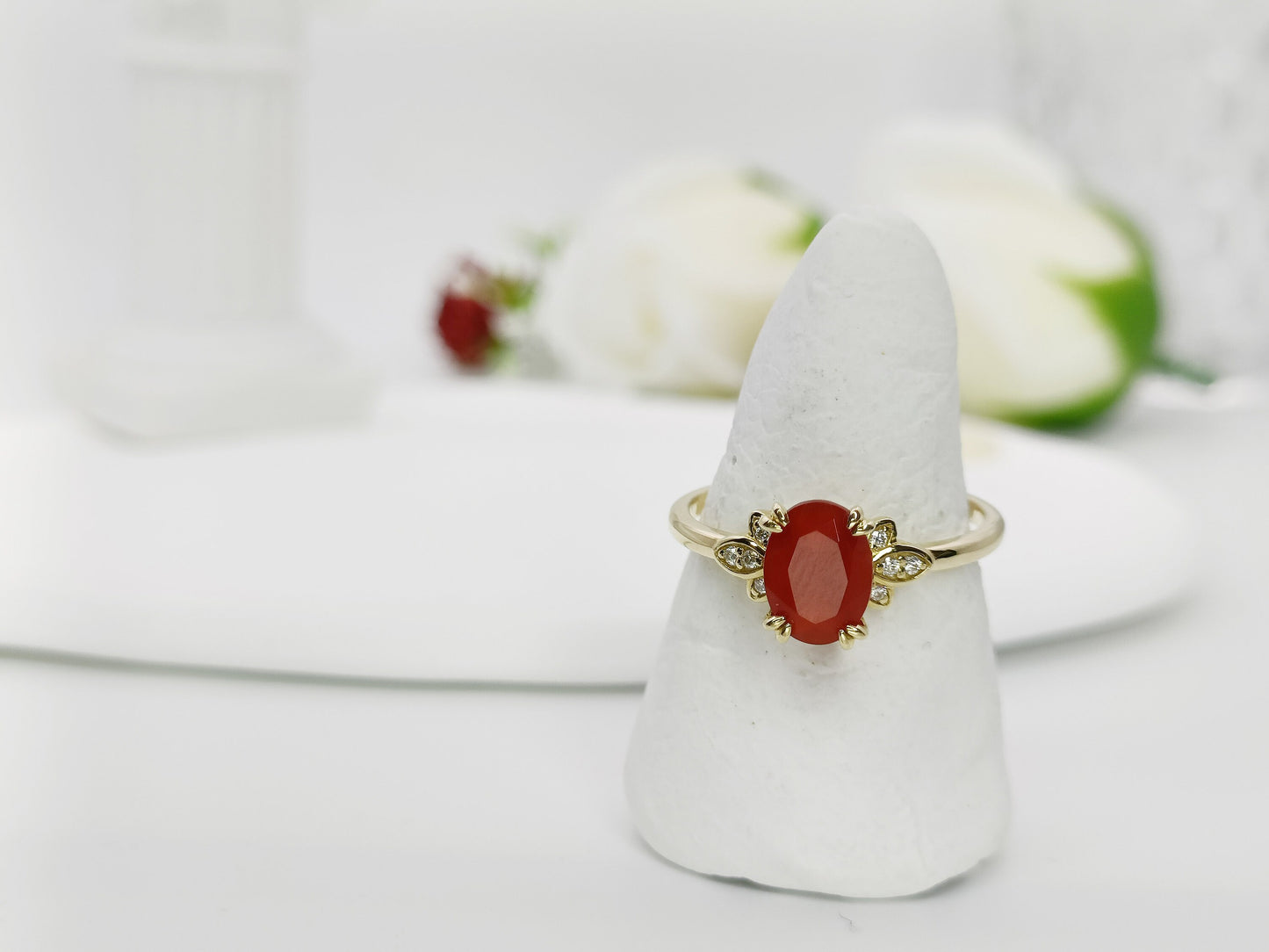 14K Gold Solitaire Agate Ring| Agate Moissanite Bridal Ring| August Birthstone| Everyday Rings