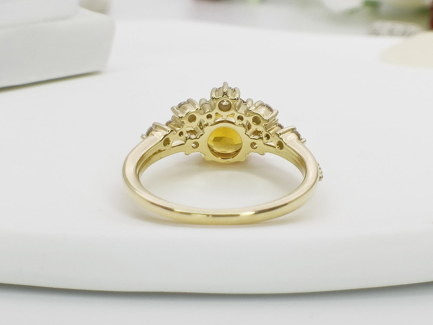 14K Gold Natural Citrine Engagement Ring Set| Genuine Citrine Bridal Ring Set| Citrine Stacking Band| Gold Citrine Ring