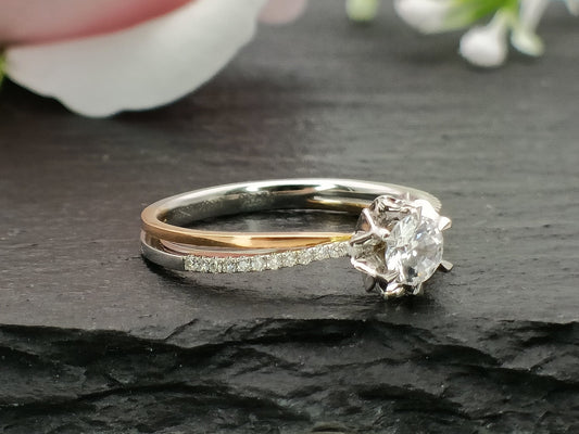 18K Gold Cubic Zirconia Natural Diamond Engagement Ring, CZ Wedding Ring, Diamond Bridal Ring, Anniversary Ring