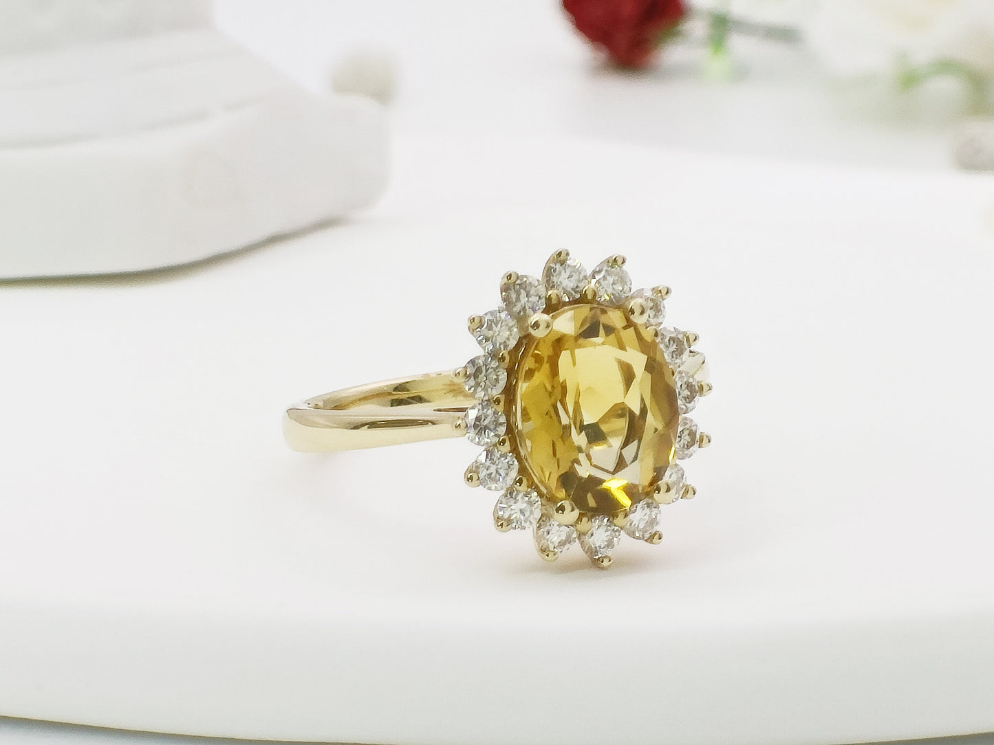 14K Gold 1.64ct Natural Citrine Halo Engagement Ring| Genuine Citrine Engagement Ring| November Birthstone Ring| Anniversary Gift