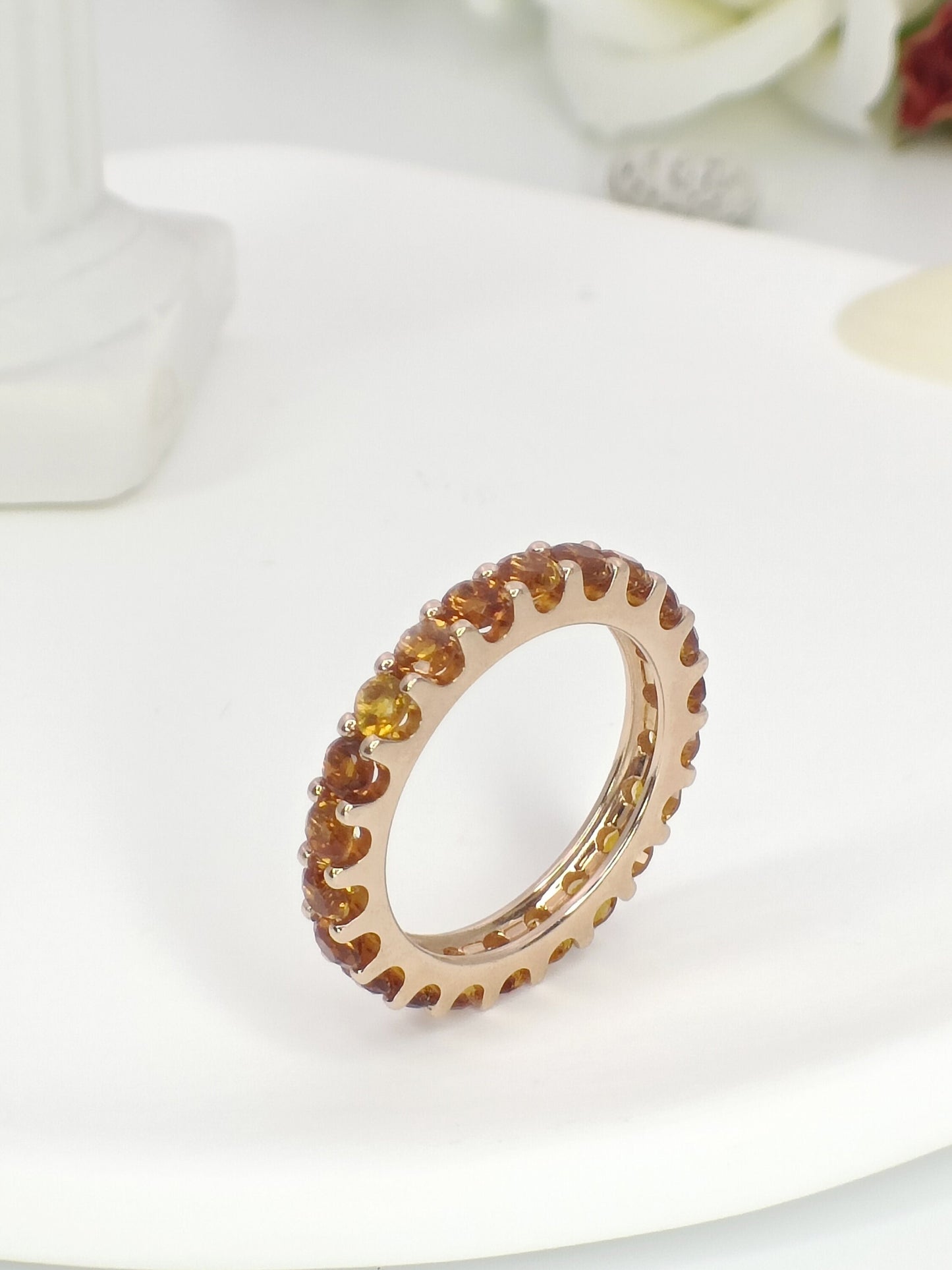 14K Gold Citrine Eternity Ring| 2.25ct Natural Citrine Eternity Band| Anniversary Ring| Citrine November Birthstone