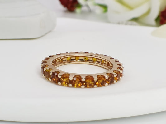 14K Gold Citrine Eternity Ring| 2.25ct Natural Citrine Eternity Band| Anniversary Ring| Citrine November Birthstone