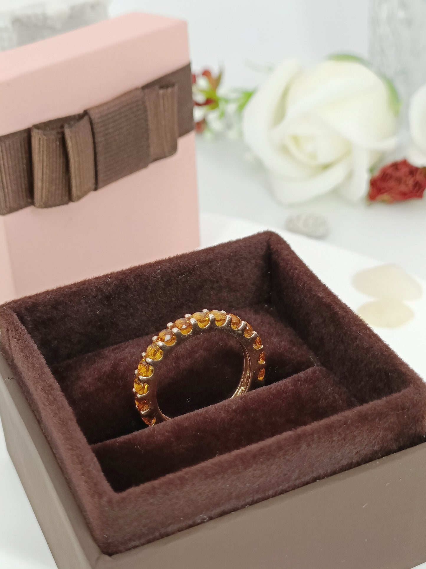 14K Gold Citrine Eternity Ring| 2.25ct Natural Citrine Eternity Band| Anniversary Ring| Citrine November Birthstone