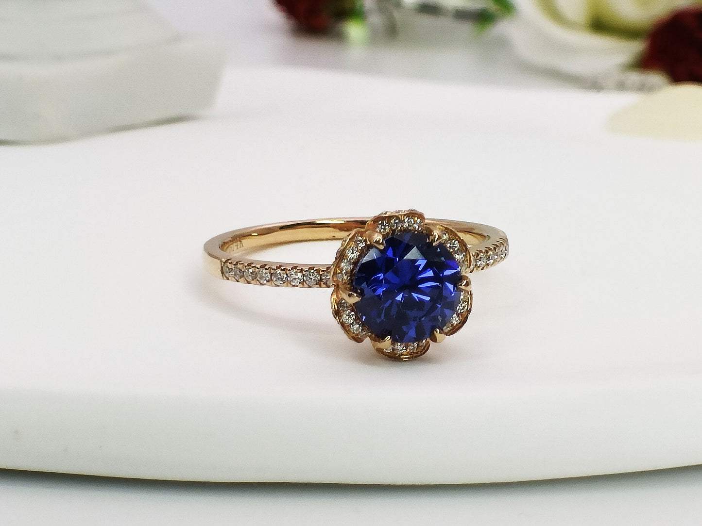 14K Gold Natural Tanzanite Engagement Ring, 2.38ct Cluster Diamond Tanzanite Bridal Ring, Rose Gold Tanzanite Wedding Ring