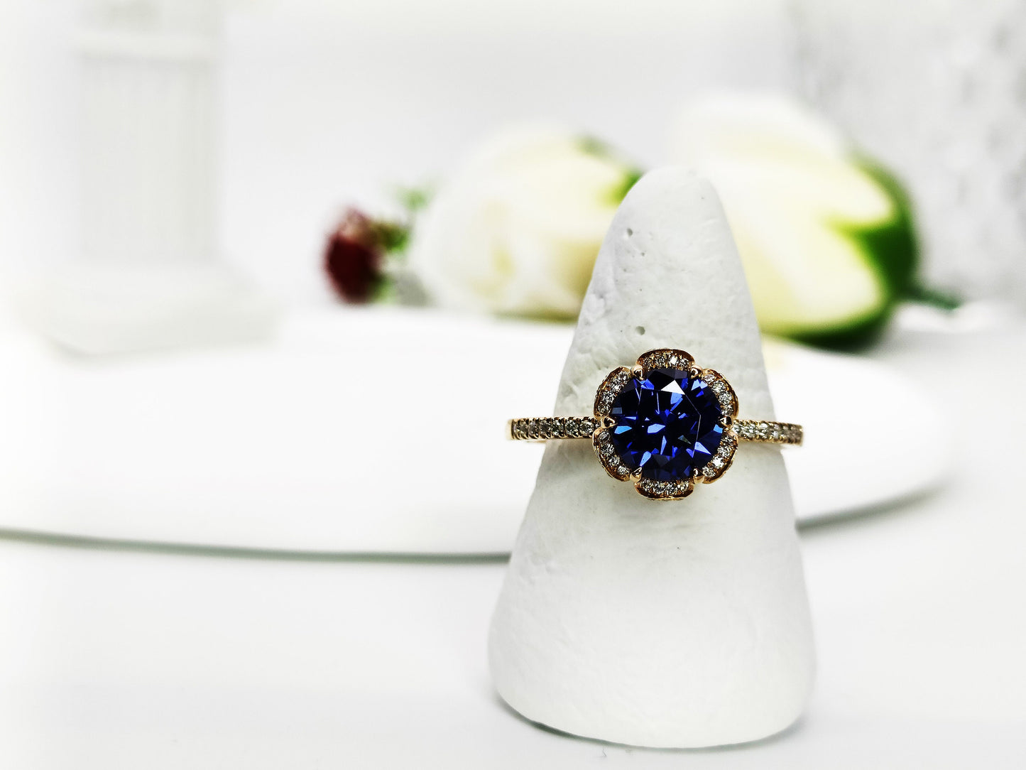 14K Gold Natural Tanzanite Engagement Ring, 2.38ct Cluster Diamond Tanzanite Bridal Ring, Rose Gold Tanzanite Wedding Ring