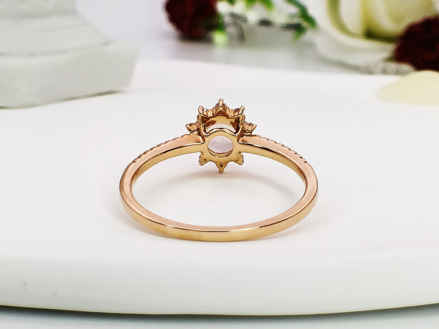 14K Gold Rose Quartz Engagement Ring| Rose Quartz Wedding Ring| Rose Quartz Bridal Ring| Rose Quartz Moissanite Ring