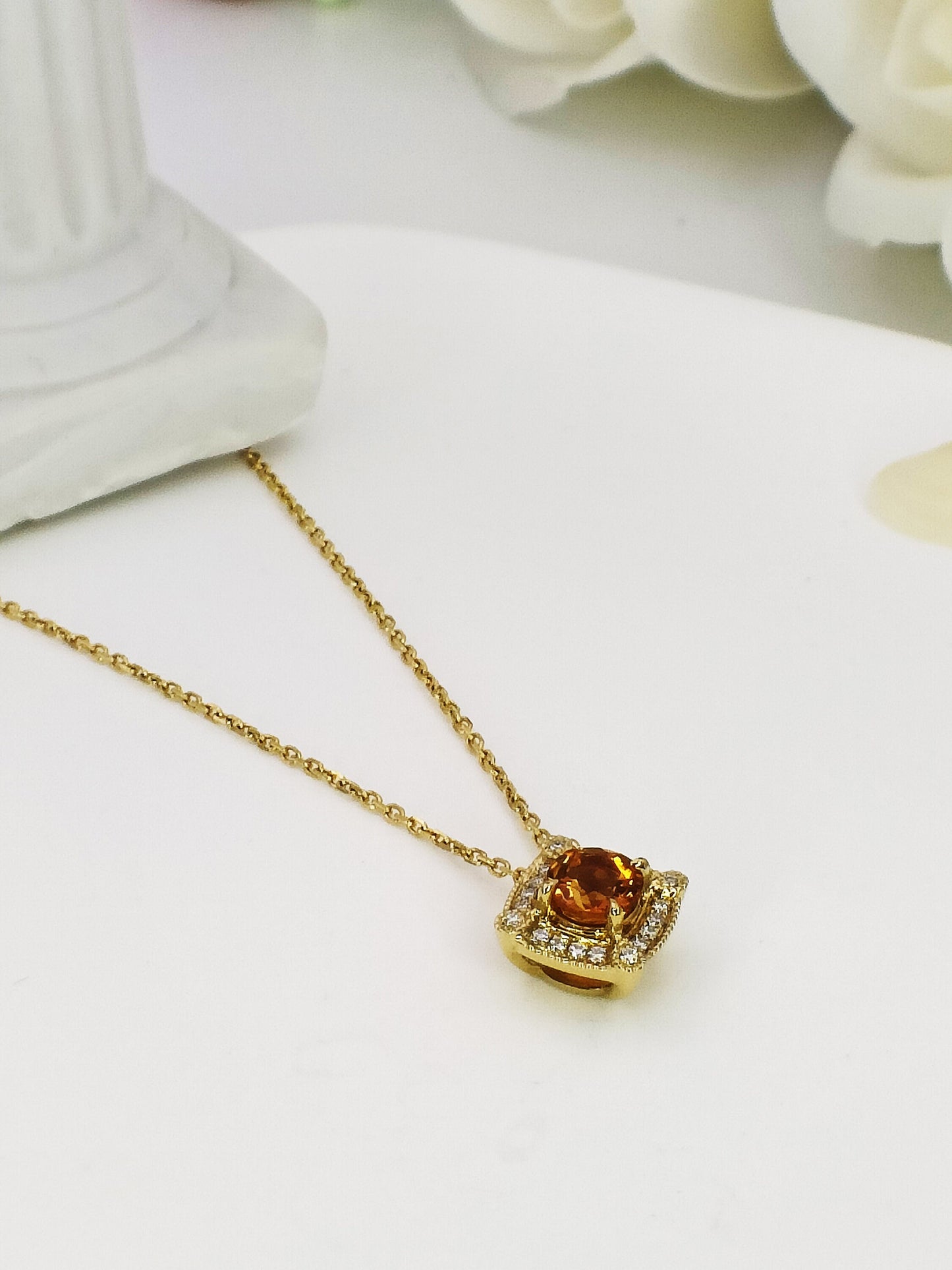 14K Gold Natural Citrine Necklace, Natural Citrine Moissanite Pendant, November Birthstone Necklace, Yellow Gold Citrine Necklace