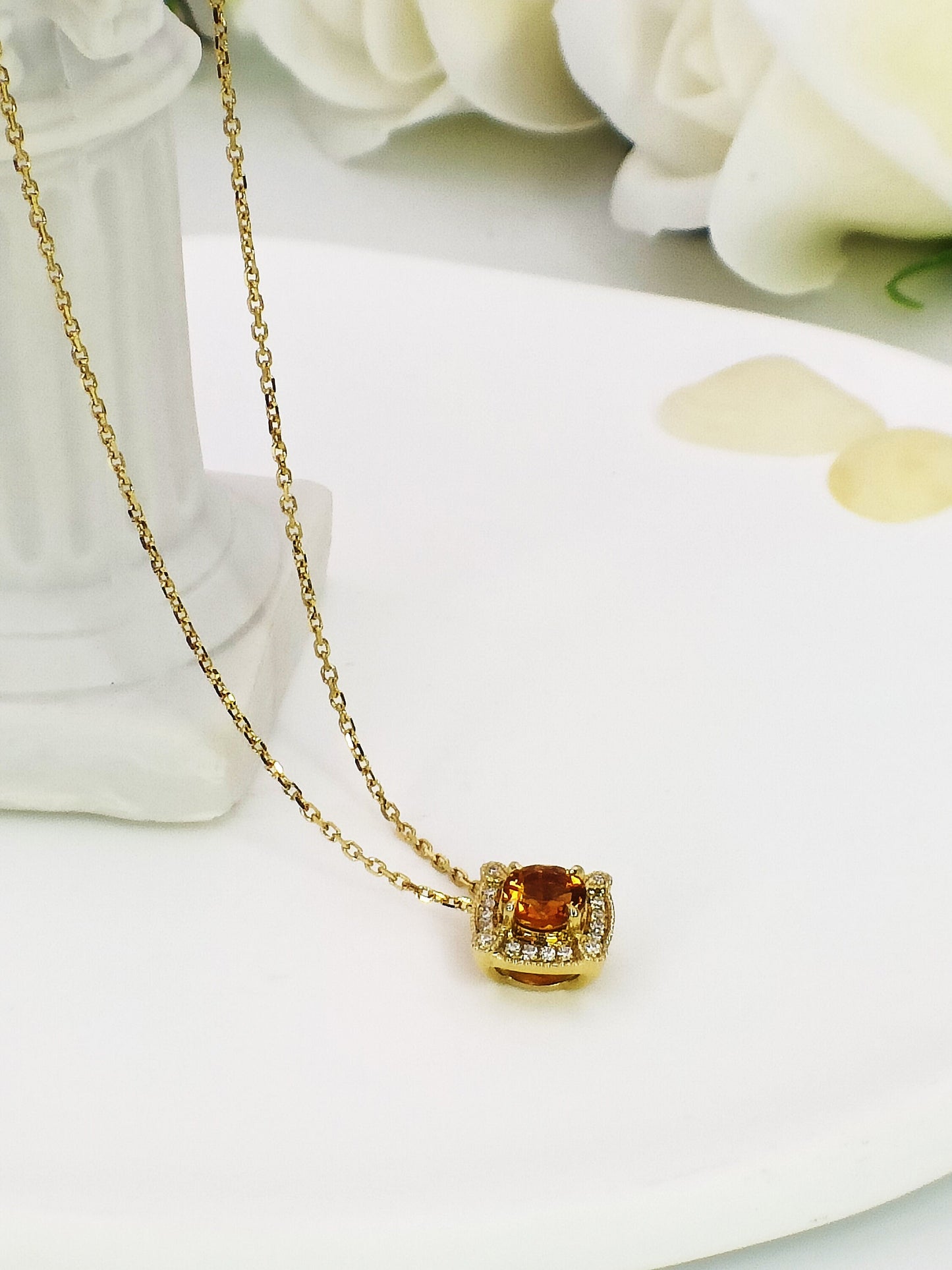 14K Gold Natural Citrine Necklace, Natural Citrine Moissanite Pendant, November Birthstone Necklace, Yellow Gold Citrine Necklace