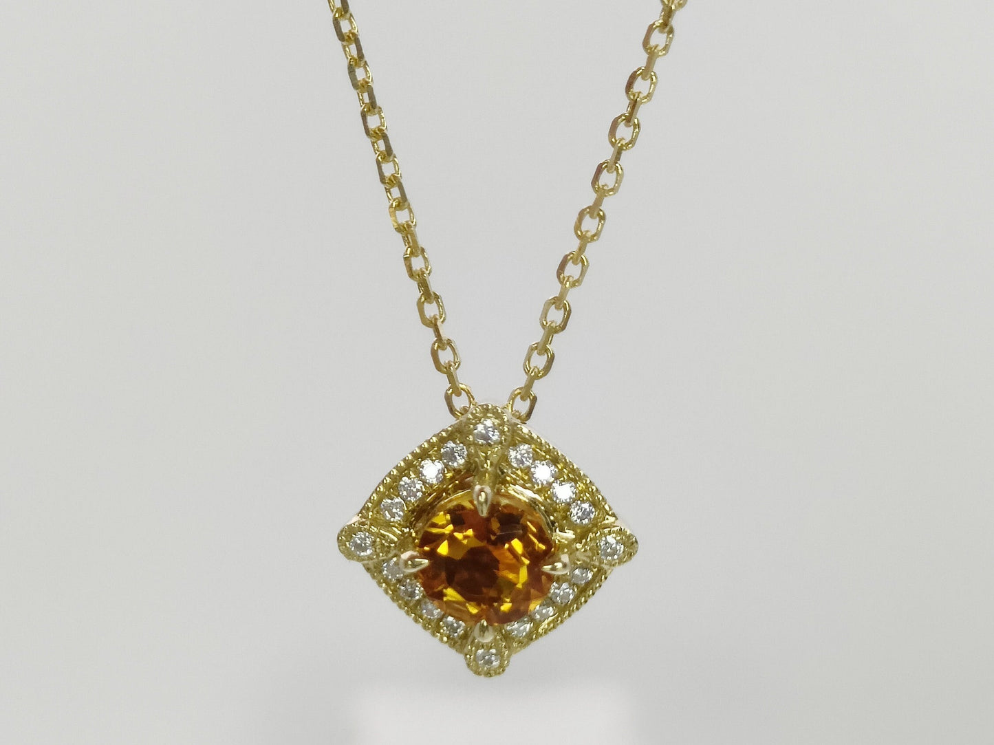 14K Gold Natural Citrine Necklace, Natural Citrine Moissanite Pendant, November Birthstone Necklace, Yellow Gold Citrine Necklace