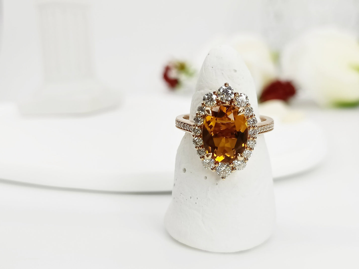 14K Gold Citrine Engagement Ring| 2.4ct Natural Citrine Halo Ring|  Citrine Wedding Ring| November Birthstone