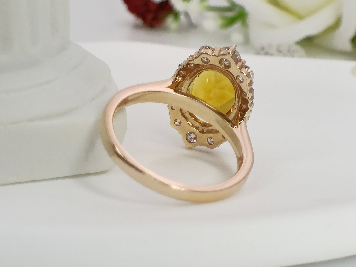 14K Gold Citrine Engagement Ring| 2.4ct Natural Citrine Halo Ring|  Citrine Wedding Ring| November Birthstone