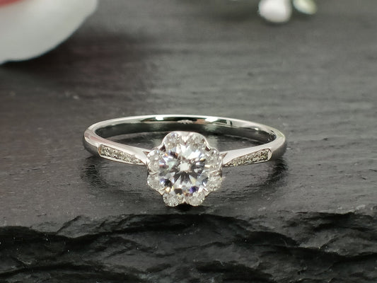 18K Gold Cubic Zirconia Engagement Ring, CZ Wedding Ring, White Gold CZ Ring, Diamond Bridal Ring, CZ Halo Ring