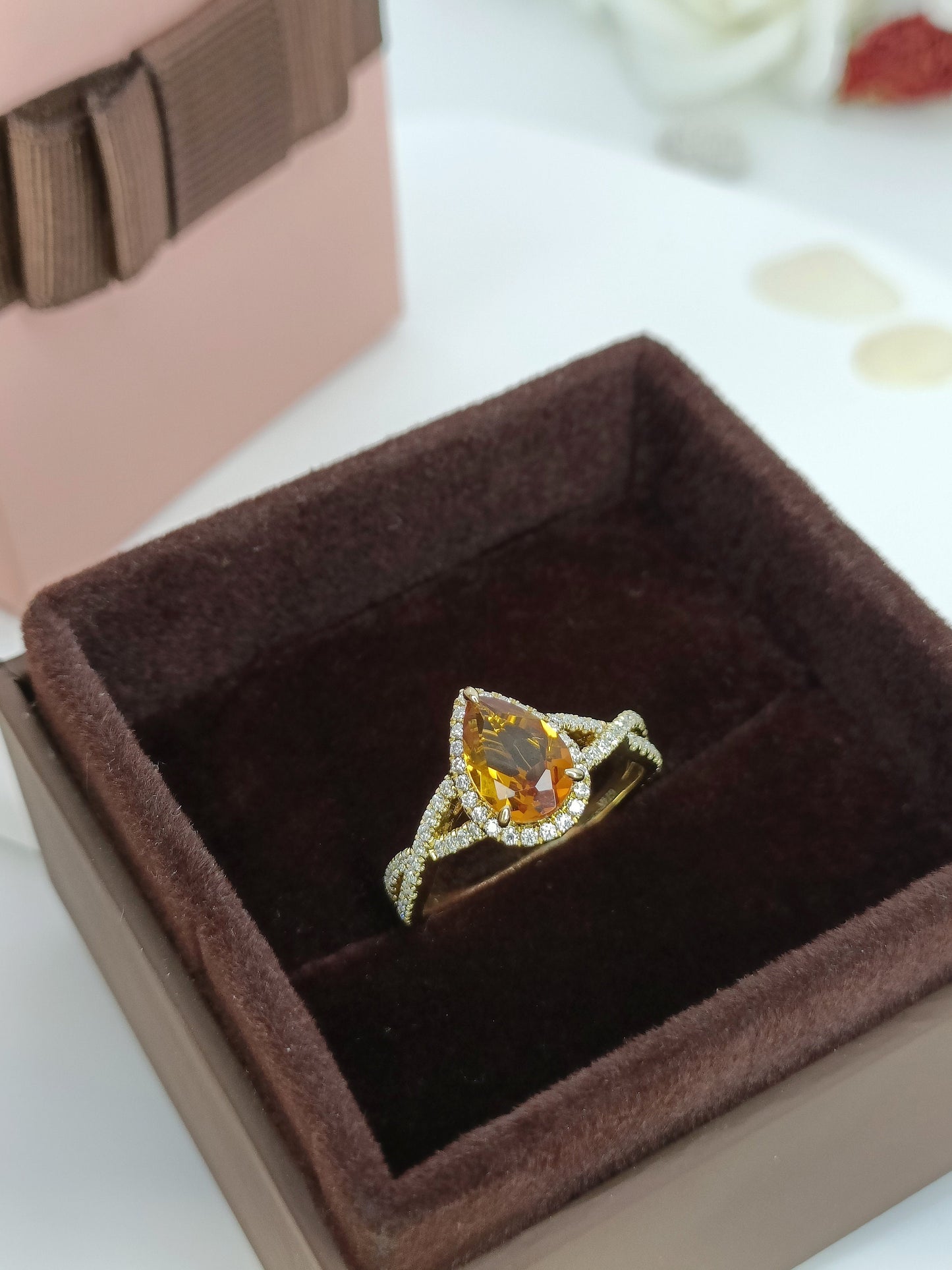 14K Gold Citrine Engagement Ring| 1.13ct Natural Citrine Halo Ring| Crossover Citrine Wedding Ring| November Birthstone