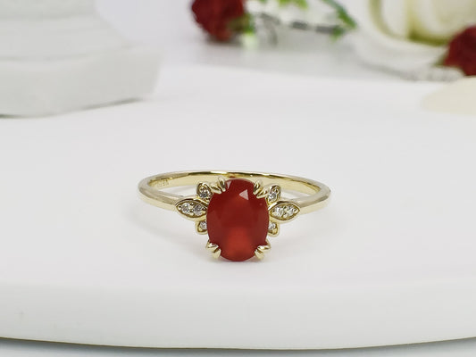 14K Gold Solitaire Agate Ring| Agate Moissanite Bridal Ring| August Birthstone| Everyday Rings