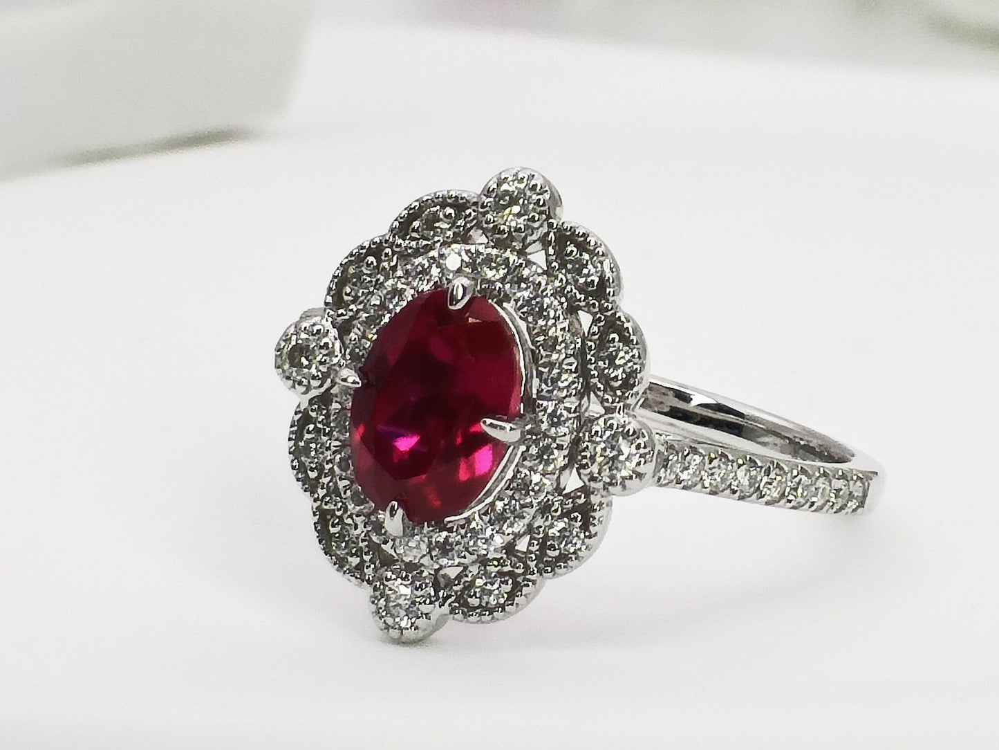 14K Gold Ruby Halo Ring| Lab Created Ruby Engagement Ring|  Double Halo Ring| Everyday Ring