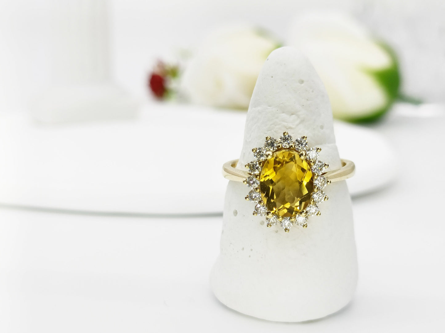 14K Gold 1.64ct Natural Citrine Halo Engagement Ring| Genuine Citrine Engagement Ring| November Birthstone Ring| Anniversary Gift