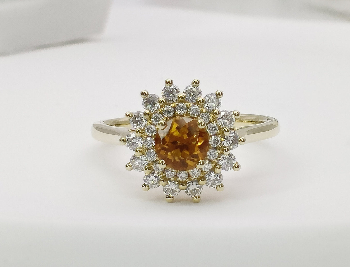 14K Gold Citrine Engagement Ring| Natural Citrine Halo Ring| Cluster Citrine Wedding Ring| November Birthstone